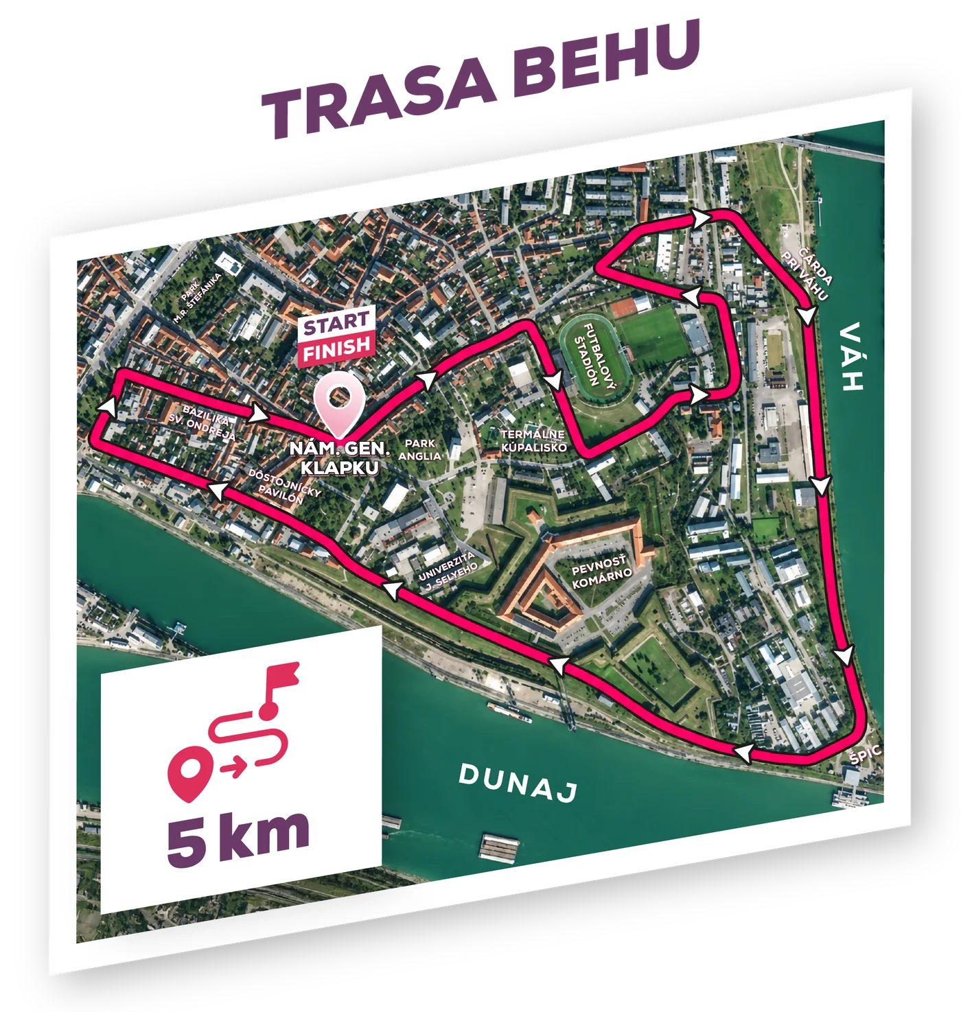 Trasa behu, 5 km, štart a cieľ na Námestí gen. Klapku